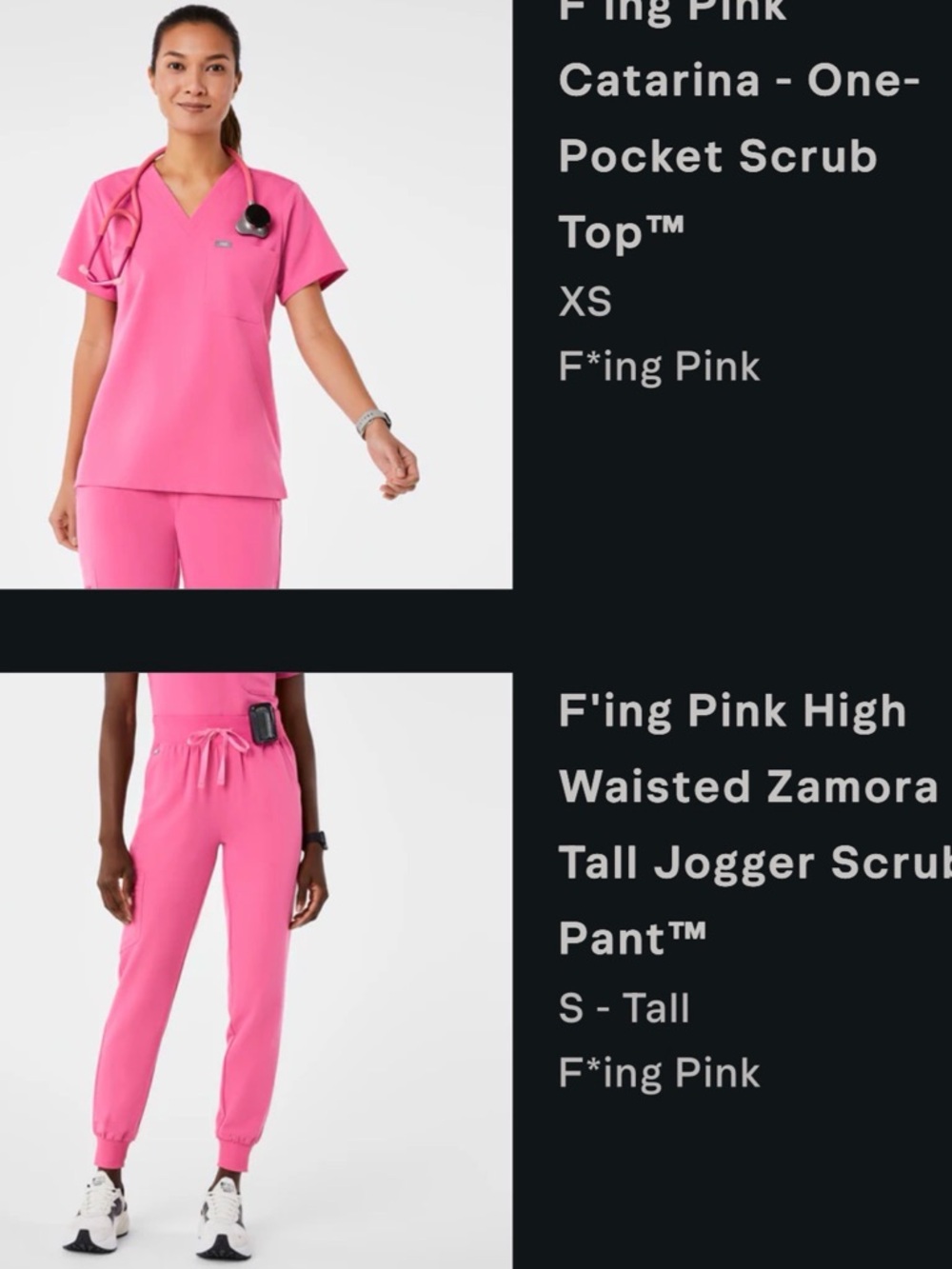 Figs F'ing Pink XS Catarina Top with S/Tall High-Rise Zamora Jogger Scrub Pant